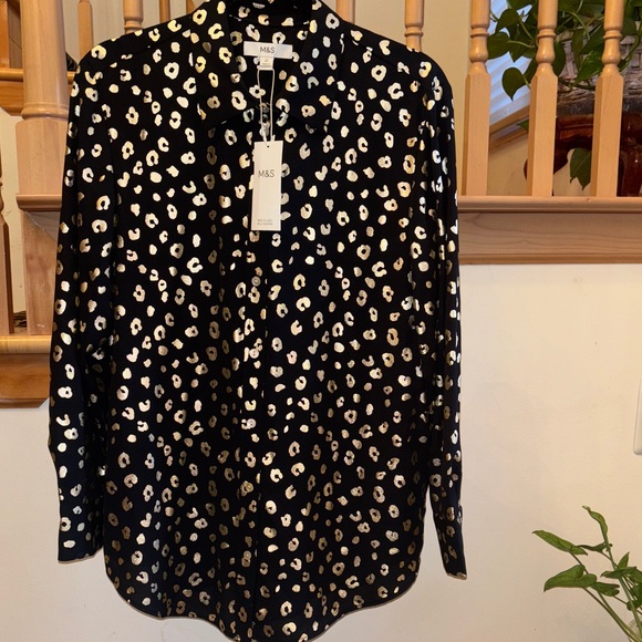 Marks & Spencer Foil Print Women's Top Size M - Picture 1 of 9